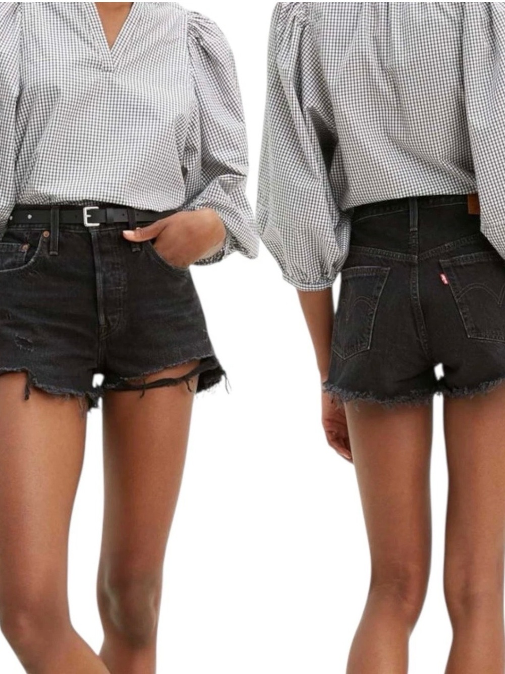 Levi's 501 Original Fit Button Fly High Rise Cut Off Denim Shorts Lunar Black 28